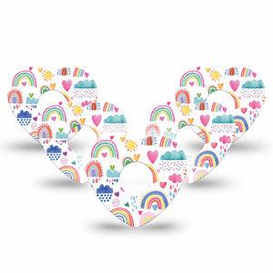 ExpressionMed Rainbows Of Hope Heart Libre 3 Tape, 5-Pack, Watercolor Clouds and Rainbows Inspired, CGM Fixing Ring Design