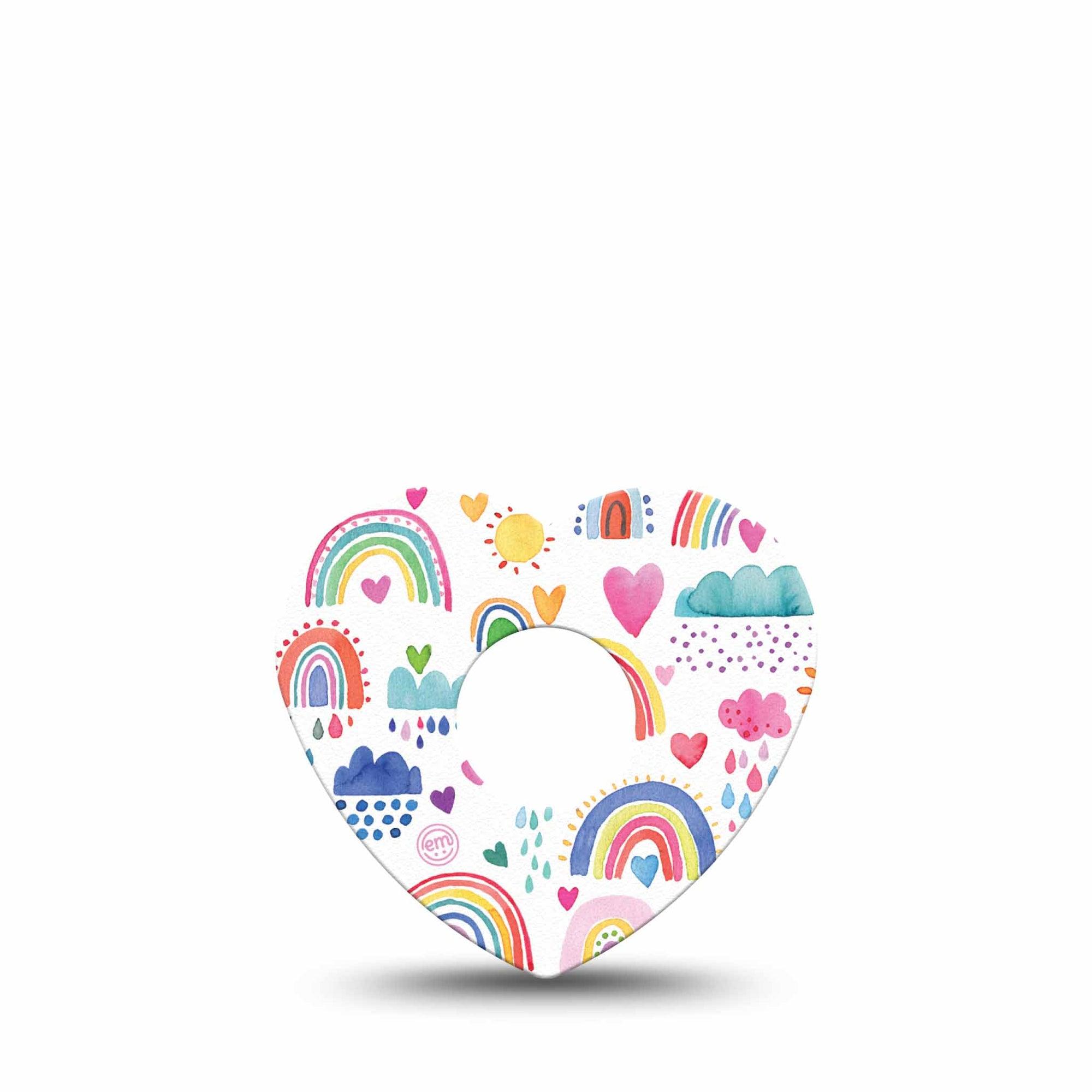 ExpressionMed Rainbows Of Hope Heart Libre 3 Tape, Single, Colorful Rainy Day Clouds and Rainbows Inspired, CGM Fixing Ring Design