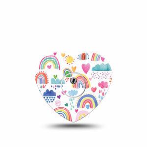 ExpressionMed Rainbows Of Hope Heart Libre 3 Tape, Single, Colorful Rainy Day Clouds and Rainbows Inspired, CGM Fixing Ring Design with center sticker