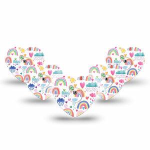 ExpressionMed Rainbows Of Hope Heart Libre 3 Tape, 5-Pack, Watercolor Clouds and Rainbows Inspired, CGM Fixing Ring Design with center stickers