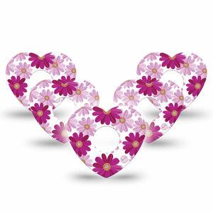 ExpressionMed Brilliant Daisies Freestyle Libre 3 Heart Tape, 5-Pack, Purple Florals, CGM Adhesive Patch Design