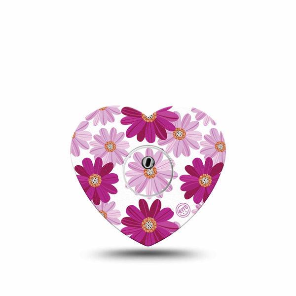 ExpressionMed Brilliant Daisies Freestyle Libre 3 Heart Tape, Single, Muted Petals, CGM Overlay Patch Design with Center Sticker