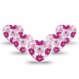 ExpressionMed Brilliant Daisies Freestyle Libre 3 Heart Tape, 5-Pack, Purple Florals, CGM Adhesive Patch Design with Center Stickers