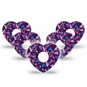 ExpressionMed Watercolor Love Heart Libre 3 Tape, 5-Pack, Hearts And Love Inspired, CGM Overlay Patch Design