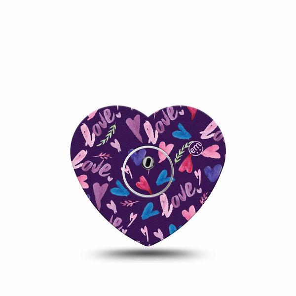 ExpressionMed Watercolor Love Heart Libre 3 Tape, Single Tape and Sticker, Scribbled Love Themed, CGM Plaster Patch Design