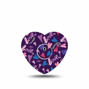 ExpressionMed Watercolor Love Heart Libre 3 Tape, Single Tape and Sticker, Scribbled Love Themed, CGM Plaster Patch Design