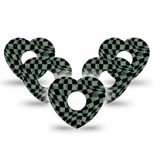 ExpressionMed Green & Black Checkerboard Freestyle Libre 3 Heart Shape Tape 5-Pack Chessboard Scheme Patch CGM Design
