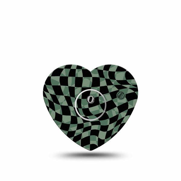 ExpressionMed Green & Black Checkerboard Freestyle Libre 3 Heart Shape Tape and Sticker Single Tape Checkerboard Texture Patch CGM Design