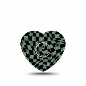 ExpressionMed Green & Black Checkerboard Freestyle Libre 3 Heart Shape Tape and Sticker Single Tape Checkerboard Texture Patch CGM Design