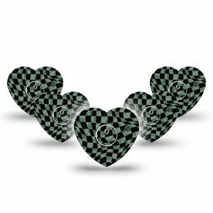 ExpressionMed Green & Black Checkerboard Freestyle Libre 3 Heart Shape Tape 5-Pack Tape and Sticker Chessboard Scheme Patch CGM Design
