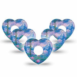 ExpressionMed Monet Water Lilies Freestyle Libre 3 and Libre 3 Plus Heart Shape Tape 5-Pack Tape Nature Scene, Plaster CGM Design