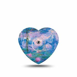ExpressionMed Monet Water Lilies Freestyle Libre 3 and Libre 3 Plus Heart Shape Tape Single Tape and Single Sticker Monet Water, Plaster CGM Design
