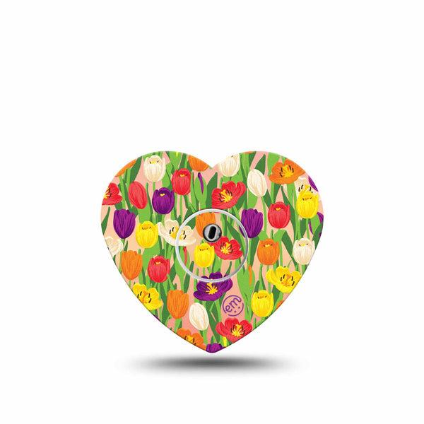 ExpressionMed Tulips Heart Libre 3 Tape, Single, Colorful Spring Florals Themed, CGM Plaster Patch Design with Center Sticker