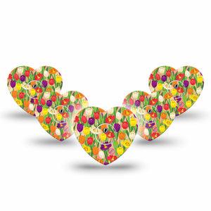 ExpressionMed Tulips Heart Libre 3 Tape, 5-Pack, Spring Floral Blossoms Themed, CGM Adhesive Patch Design with Center Stickers