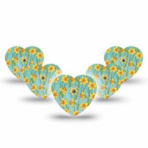 ExpressionMed Daffodils Freestyle Libre 3 Heart Shape 5-Pack Bright Petals Overlay Patch CGM Design with Center Stickers