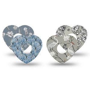 ExpressionMed Graceful Shores Freestyle Libre 3 and Libre 3 Plus Heart, 4-Pack Tape, Icy blue and gray Patch for CGM
