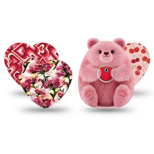 ExpressionMed Bear Hugs Freestyle Libre 3 and Libre 3 Plus Heart, 4-Pack Tape and 4-Pack Sticker, Pinks and reds Patch for CGM