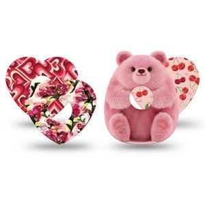ExpressionMed Bear Hugs Freestyle Libre 3 and Libre 3 Plus Heart, 4-Pack Tape, Pinks and reds Patch for CGM