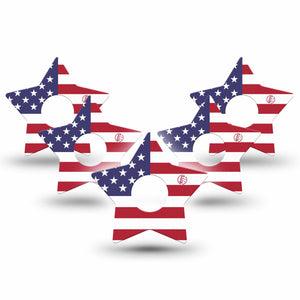 ExpressionMed U.S. Flag Freestyle Libre 3 and Libre 3 Plus Star Shape Tape 5-Pack Tape National Pride, Patch CGM Design