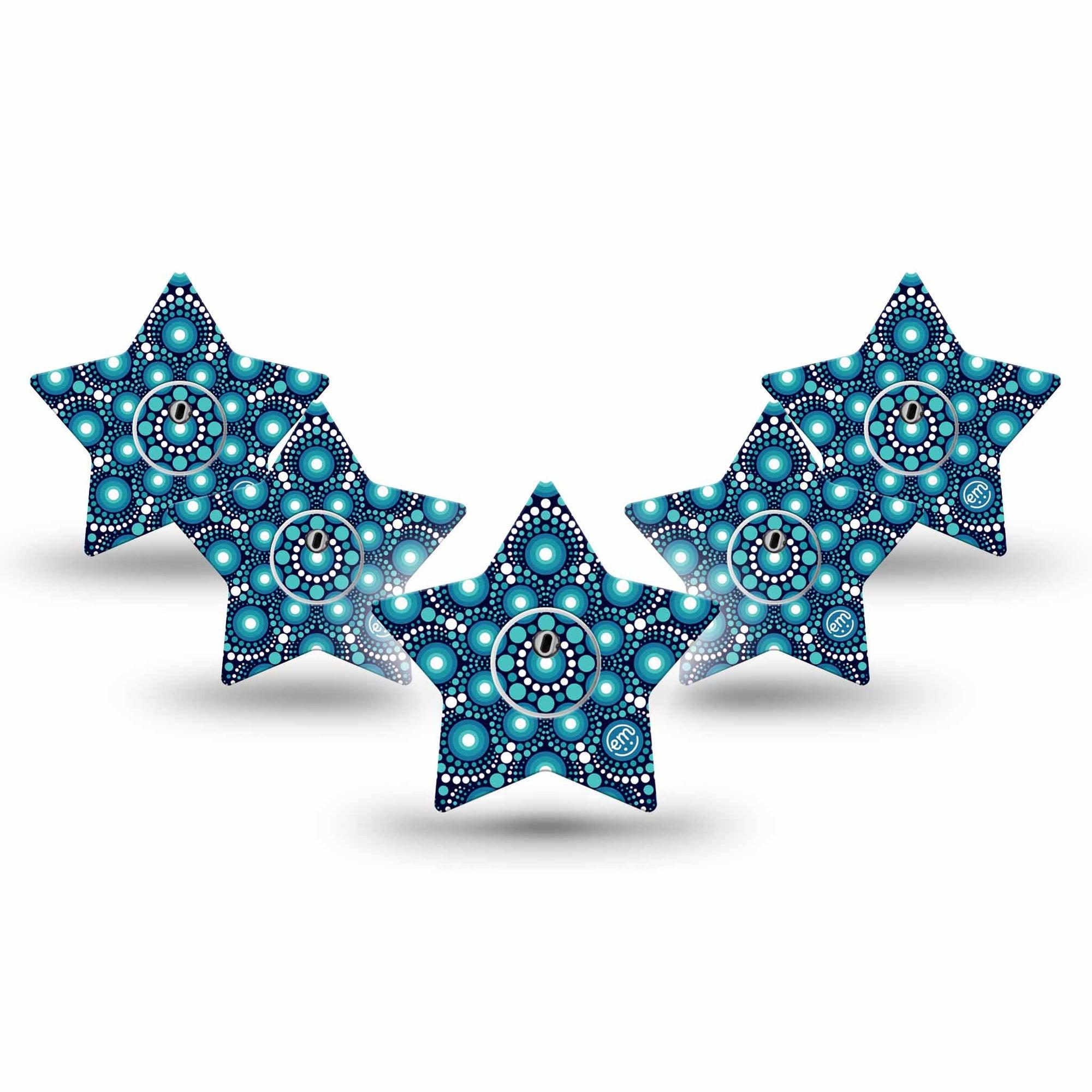 ExpressionMed Dot Art Freestyle Libre 3 Star Shape Tape 5-Pack Tape and 5-Pack Sticker Shiny Dot Art Patch CGM Design