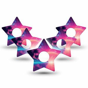 ExpressionMed Neon Synthwave Freestyle Libre 3 and Libre 3 Plus Star Shape Tape 5-Pack Tape Neon Horizon, Patch CGM Design