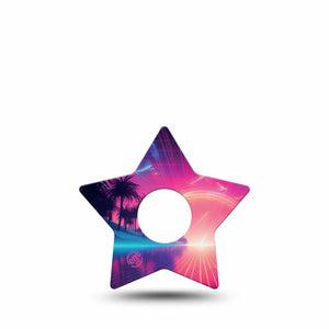 ExpressionMed Neon Synthwave Freestyle Libre 3 and Libre 3 Plus Star Shape Tape Single Tape Digital Glow, Patch CGM Design