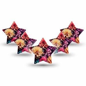 ExpressionMed Dahlia Bouquet Freestyle Libre 3 Star Shape 5-Pack Floral Dahlia Pattern Plaster CGM Design with center stickers