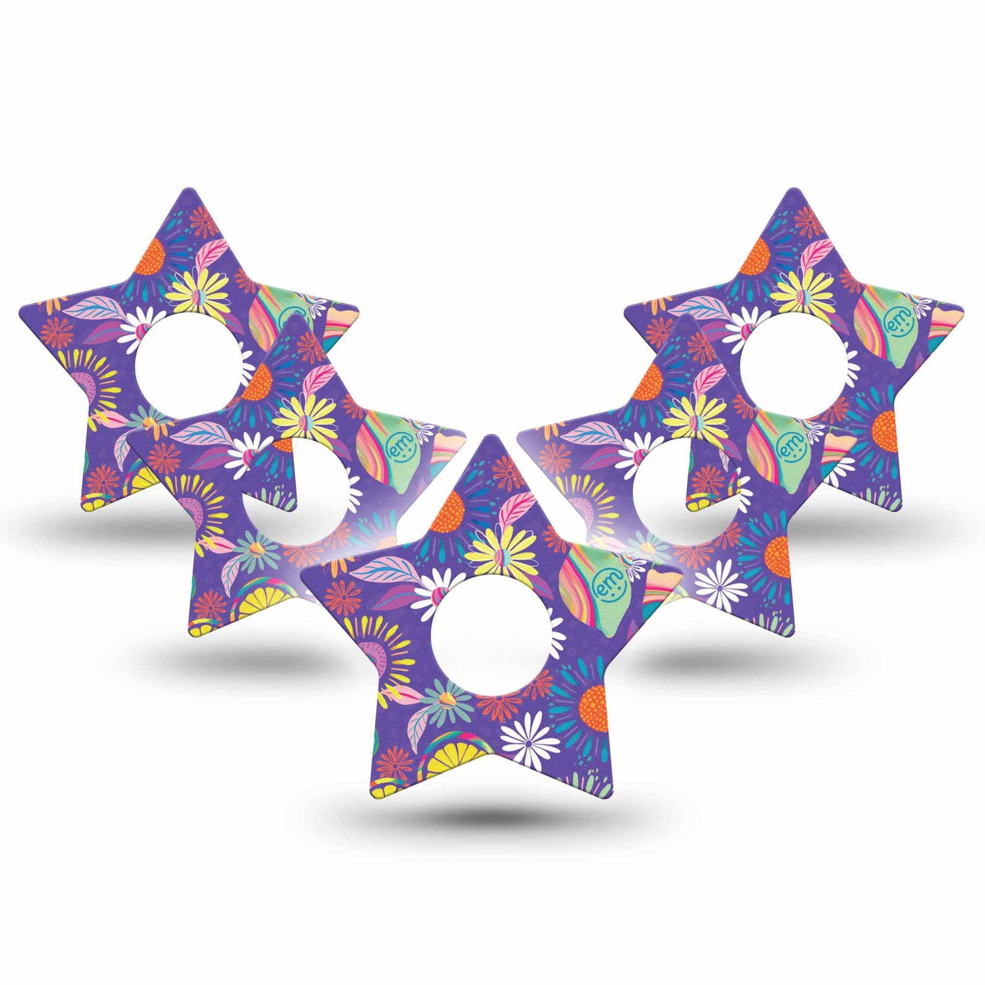 ExpressionMed Purple Flower Freestyle Libre 3 Star Shape 5-Pack Vibrant Etta Vee Design Plaster CGM Design