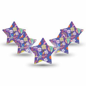ExpressionMed Purple Flower Freestyle Libre 3 Star Shape 5-Pack Vibrant Etta Vee Design Plaster CGM Design with center stickers