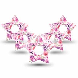 ExpressionMed Romantic Blooms Libre 3 Star Shape Tape 5-Pack Tape Watercolor Roses Overlay Patch Continuous Glucose Monitor Design