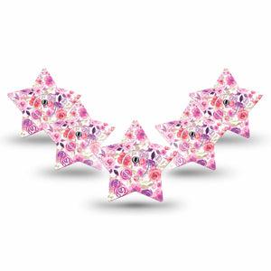 ExpressionMed Romantic Blooms Libre 3 Star Shape Tape 5-Pack Tape and 5-Pack Sticker Watercolor Roses Overlay Patch Continuous Glucose Monitor Design