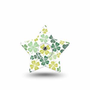 ExpressionMed Clover Pile Freestyle Libre 3 and Libre 3 Plus Star Shape Tape Single Tape and Single Sticker Irish Shamrock Pattern, Patch CGM Design