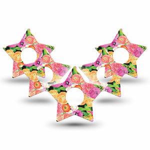 ExpressionMed Hand Painted Flowers Freestyle Libre 3 and Libre 3 Plus Star Shape Tape 5-Pack Tape Hand Painted, Patch CGM Design
