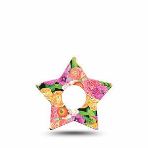 ExpressionMed Hand Painted Flowers Freestyle Libre 3 and Libre 3 Plus Star Shape Tape Single Tape Colorful Petals, Patch CGM Design