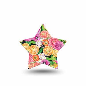 ExpressionMed Hand Painted Flowers Freestyle Libre 3 and Libre 3 Plus Star Shape Tape Single Tape and Single Sticker Handcrafted Florals, Patch CGM Design