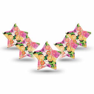 ExpressionMed Hand Painted Flowers Freestyle Libre 3 and Libre 3 Plus Star Shape Tape 5-Pack Tape and 5-Pack Sticker Artistic Blooms, Patch CGM Design