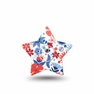 ExpressionMed July Flowers Freestyle Libre 3 Star Shape Tape Single Tape and Single Sticker USA Flowers Patch CGM Design