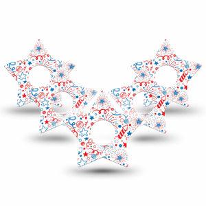 ExpressionMed Firework Doodles Freestyle Libre 3 Star Shape Tape 5-Pack Quirky Firework Scribbles Plaster CGM Design