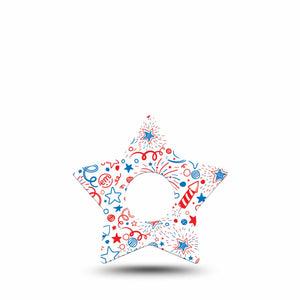 ExpressionMed Firework Doodles Freestyle Libre 3 Star Shape Tape Single Hand-Draw Firework Display Patch CGM Design