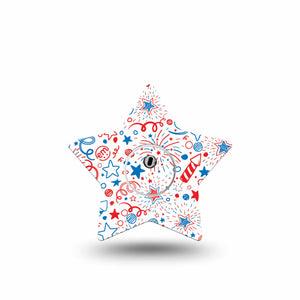 ExpressionMed Firework Doodles Freestyle Libre 3 Star Shape Tape Single Tape and Single Sticker Whimsical Firework Doodles Patch CGM Design