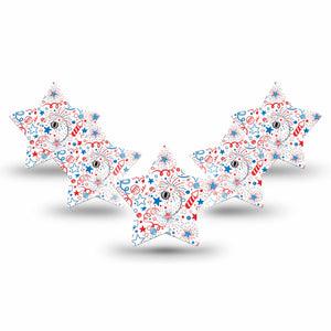 ExpressionMed Firework Doodles Freestyle Libre 3 Star Shape Tape 5-Pack Tape and 5-Pack Sticker Scribbled Sky Spectacle Patch CGM Design