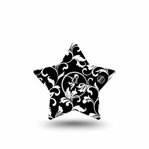 ExpressionMed Fleur de lis Freestyle Libre 3 Star Shape Tape Single Sticker and Tape Black and White vines Plaster CGM Design