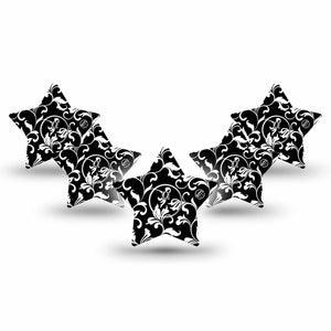 ExpressionMed Fleur de lis Freestyle Libre 3 Star Shape Tape 5-Pack Sticker and Tape Noir vine Plaster CGM Design