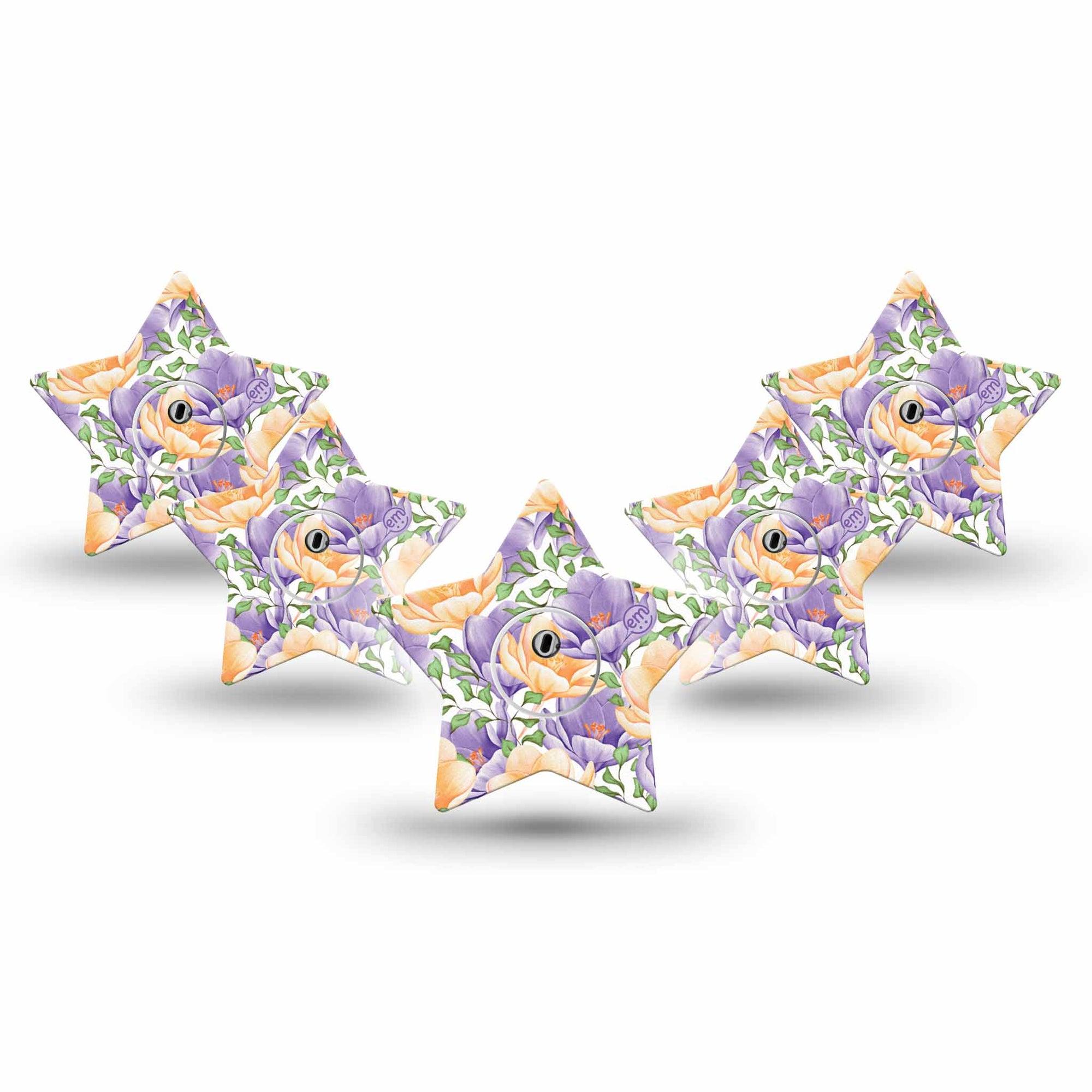 ExpressionMed Crocus Flowers Freestyle Libre 3 Star Shape 5-Pack early spring bloomer Plaster CGM Design with center stickers