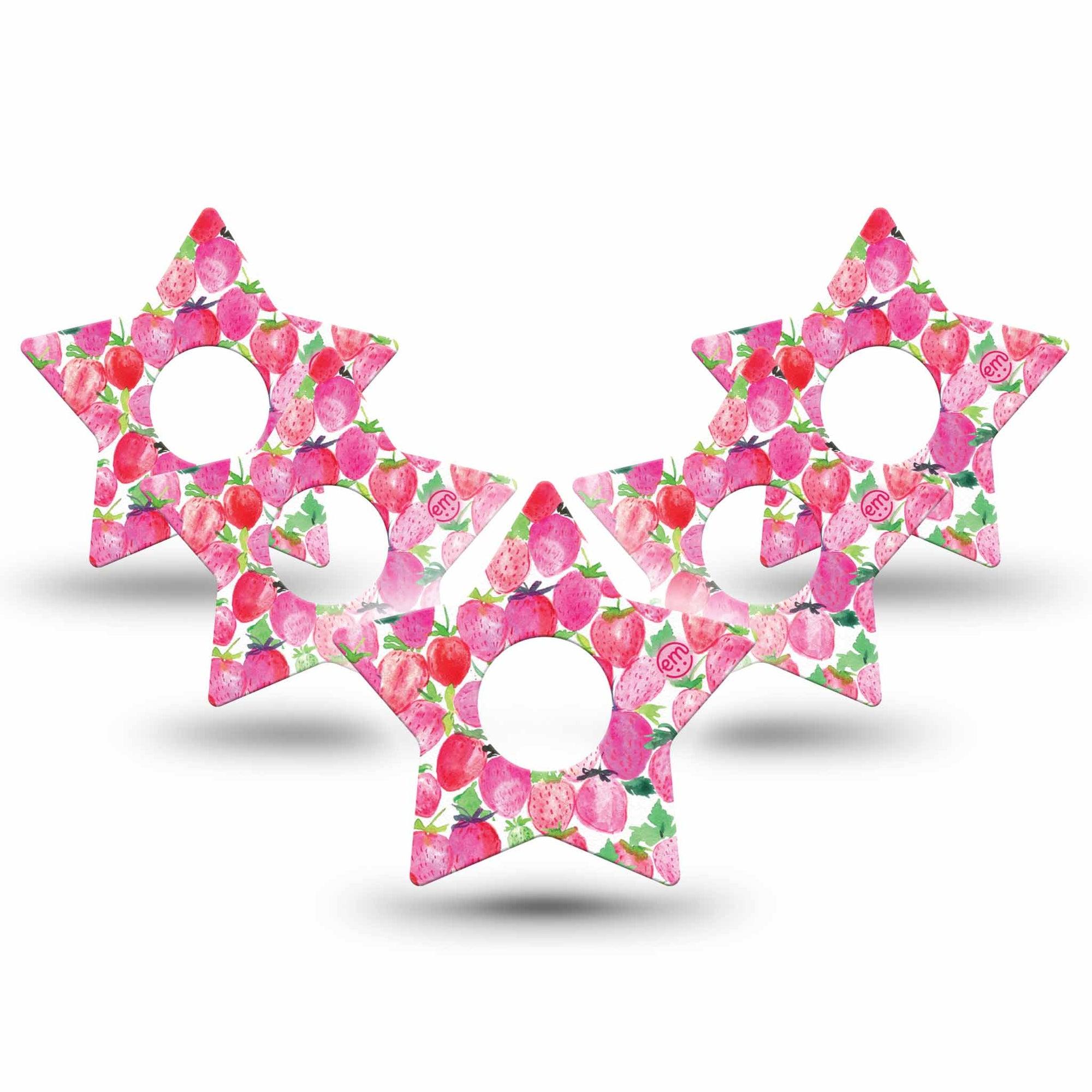 ExpressionMed Strawberry Crush Freestyle Libre 3 Star Shape Tape 5-Pack Strawberry shortcake theme Plaster CGM Design