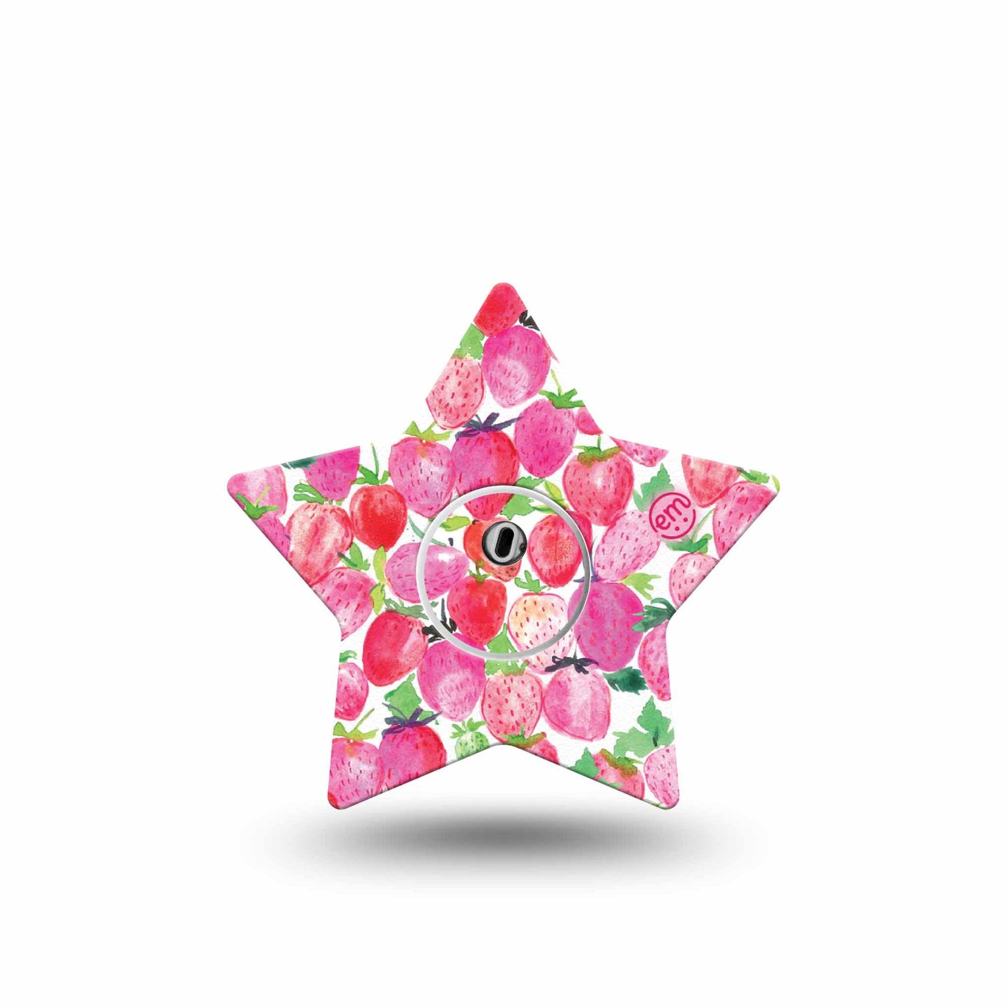 ExpressionMed Strawberry Crush Freestyle Libre 3 Star Shape Tape Single Tape and Single Sticker Strawberry Shortcake Theme Patch CGM Design