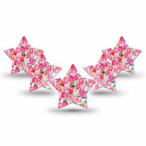 ExpressionMed Strawberry Crush Freestyle Libre 3 Star Shape Tape 5-Pack Tape and 5-Pack Sticker Watercolor Strawberry Patch CGM Design
