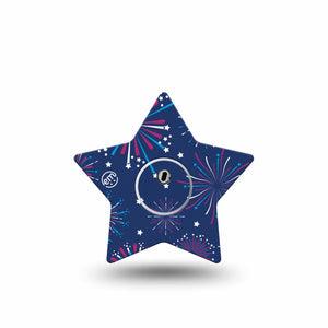ExpressionMed Night Sky Celebration Freestyle Libre 3 Star Shape Tape Single Tape and Single Sticker Dazzling Sparks Firework Patch CGM Design