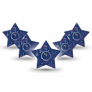 ExpressionMed Night Sky Celebration Freestyle Libre 3 Star Shape Tape 5-Pack Tape and 5-Pack Sticker Patriotic Firework Display Patch CGM Design