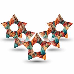 ExpressionMed Fall Leaf Feathers Freestyle Libre 3 Star Shape Tape 5-Pack Fall Inspired Feathers Patch CGM Design